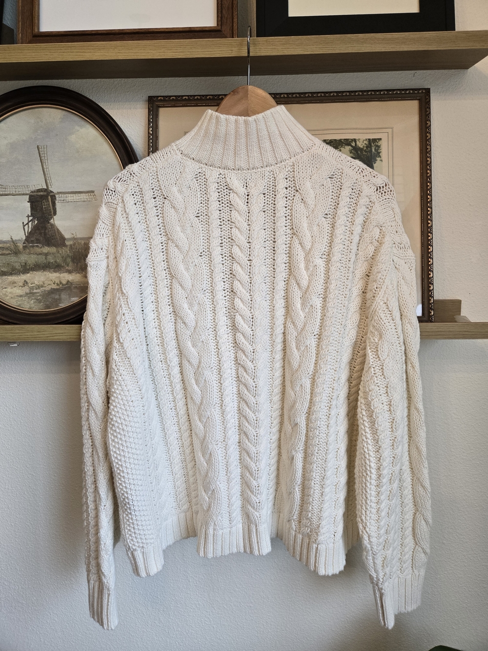 Jenni Kayne Cotton Cable-Knit Zip Sweater In Cream | Size Large - Picture 7 of 9